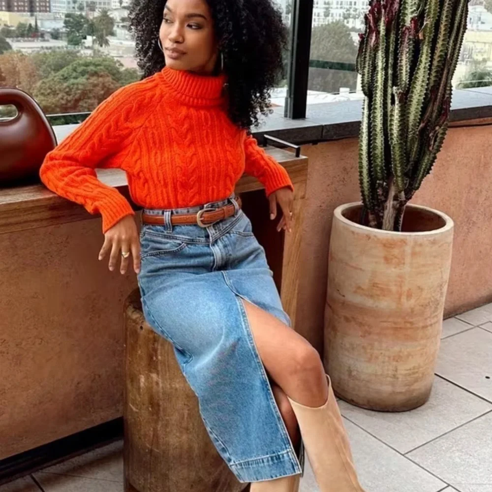 Callahan Peyton turtleneck Orange Cable Knit Sweater